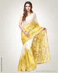 SR-0851 - Cream & Yellow  Organza Saree