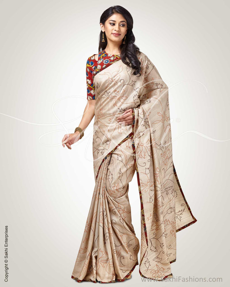 SR-0852 - Cream  & Multi Tussar Saree