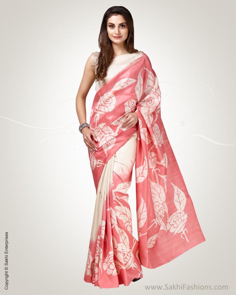 SR-0857 - Pink & white pure Silk saree