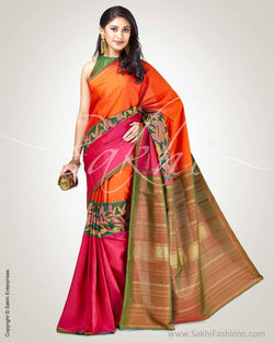 SR-0866 - Orange pink pure Kanchivaram silk saree