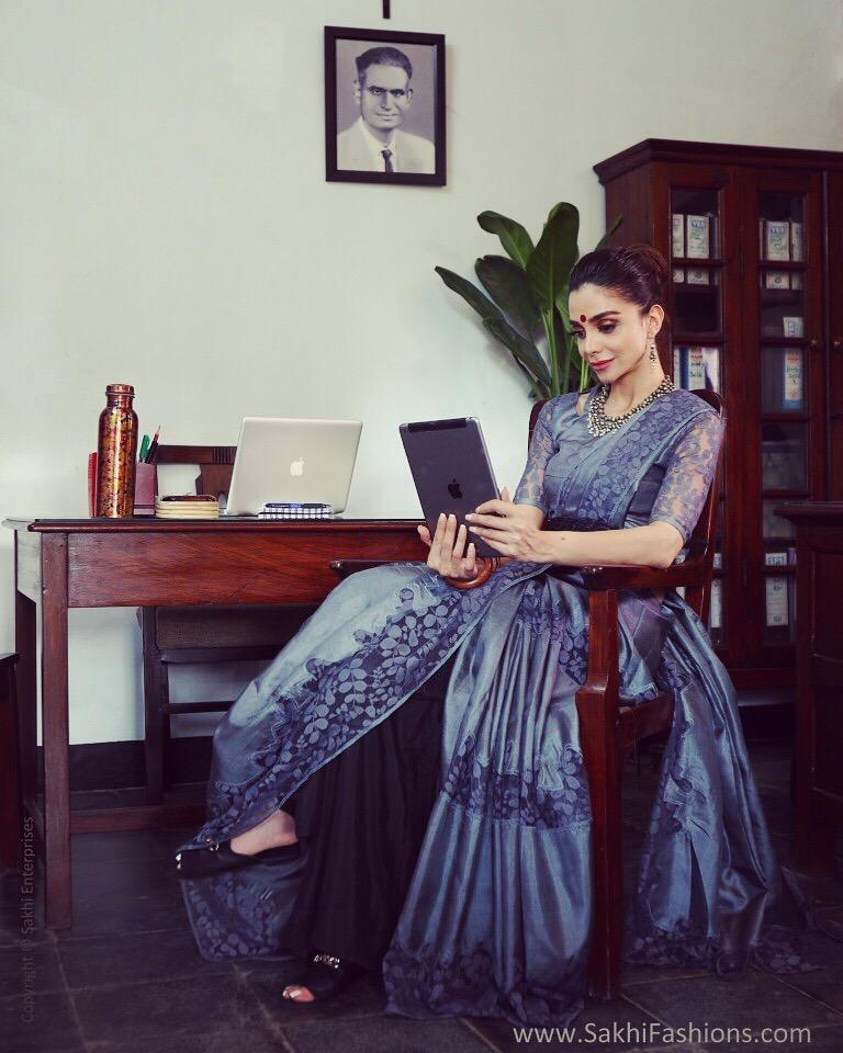 SR-0873M - Grey &  Pure Tussar Saree