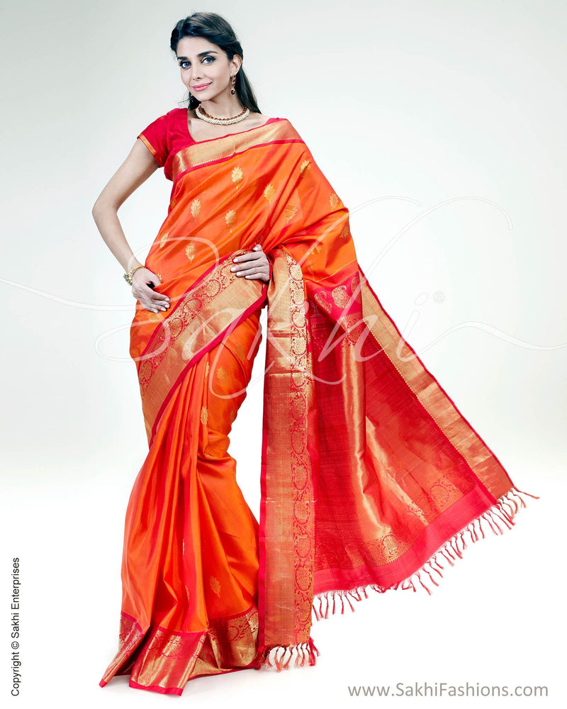 SR-0875 -Orange & red pure Silk saree