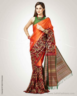 SR-0877 - Orange & Maroon pure Kanchivaram silk saree