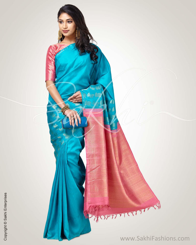 SR-0880 - Blue & Pink Pure Kanchivaram Silk Saree