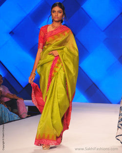 SR-0881M - Green pure kora Kanchivaram silk saree