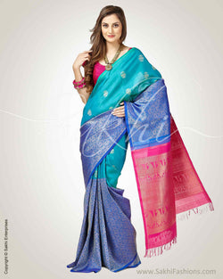 SR-0888 - Green & blue pure Kanchivaram silk saree