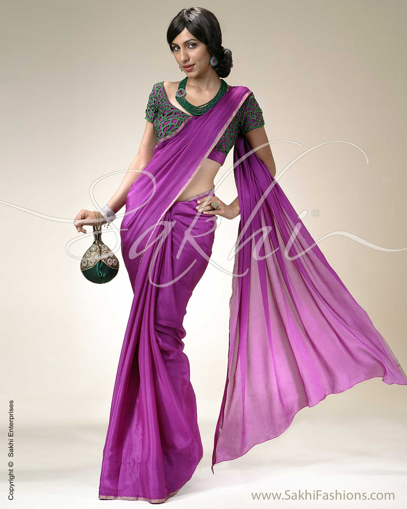 SR-0203 Purple & Green Chiffon Saree