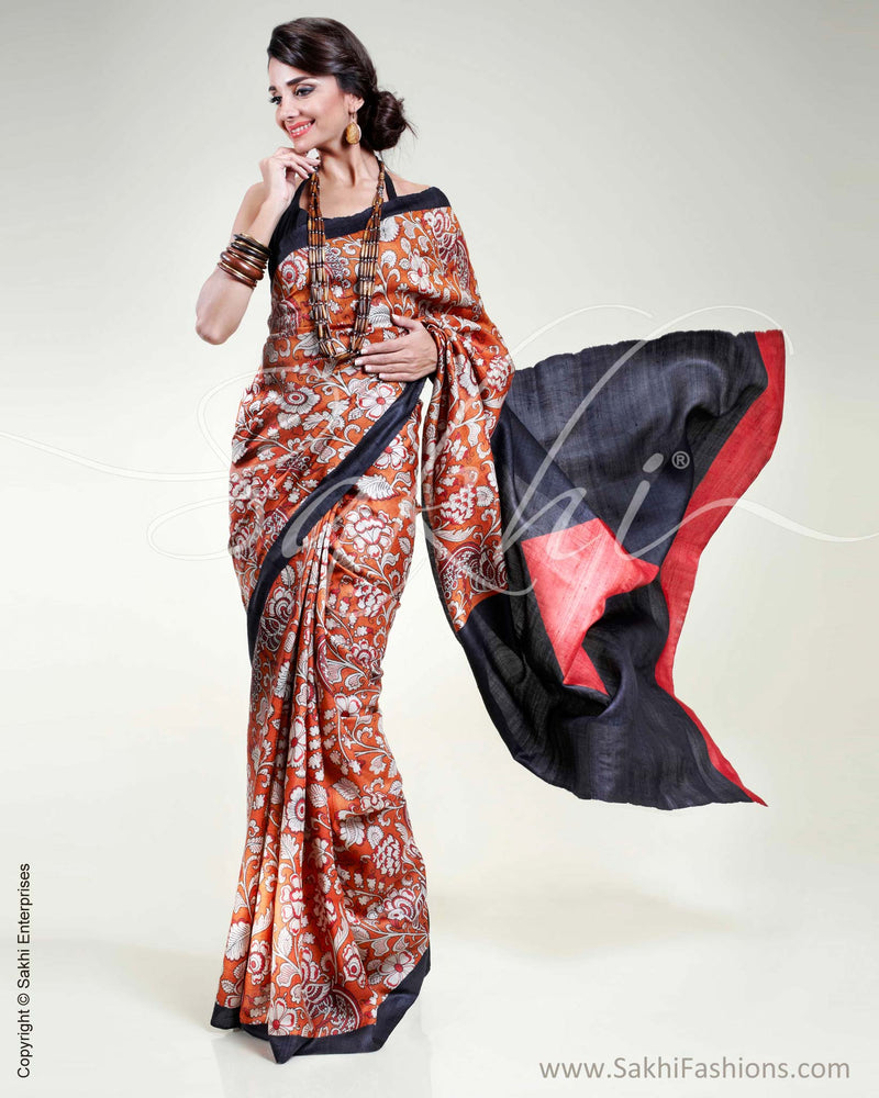 SR-0323 Orange & Red Tussar Silk Saree