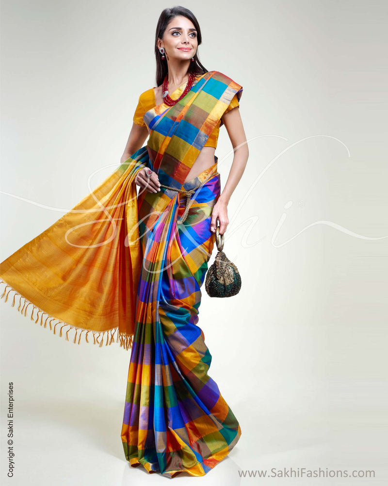 SR-0322 Yellow & Multi Colour Silk Saree