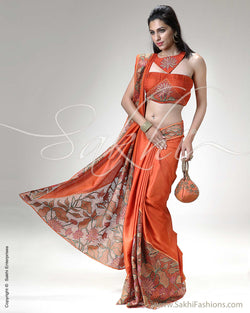 SR-0320 Orange Kanchivaram Cutwork Sari