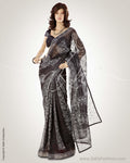 SRO-14338 - Black & White Pure Organza Silk Saree