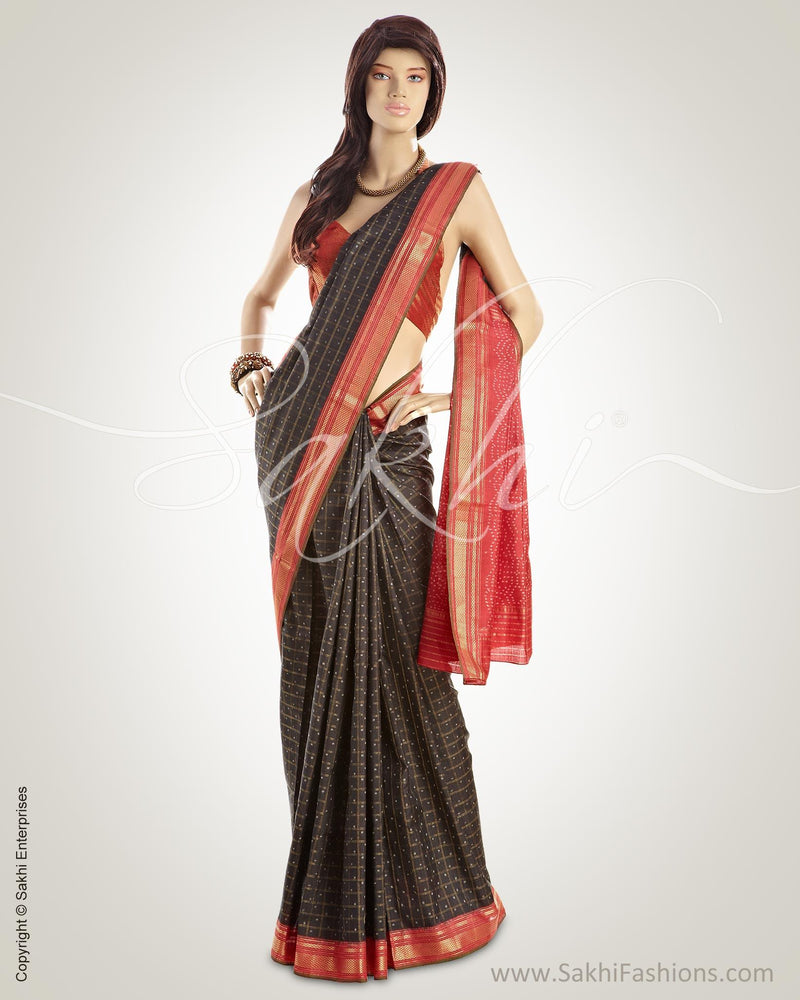 SRN-23568 - Black & Red Pure Tussar Silk Saree