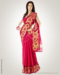 SRO-13885 - Pink & Gold Pure Chanderi  Saree