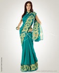 SRO-13886 - Blue & Gold Pure Chanderi  Saree