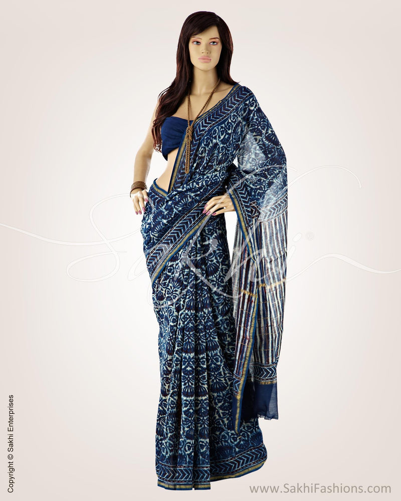 SRO-16368 - Blue & Beige Pure Chanderi  Saree