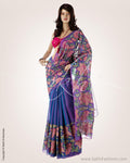 SRO-22109 - Blue & Pink Pure Organza Silk Saree