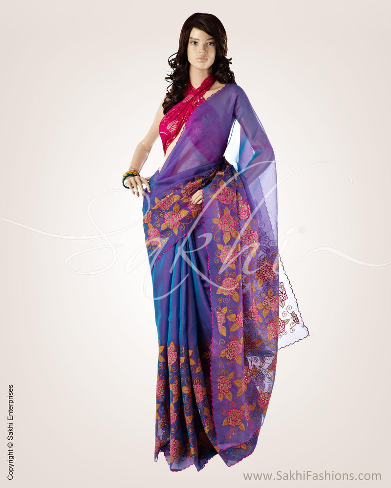 SRO-22111 - Blue & Pink Pure Organza Silk Saree