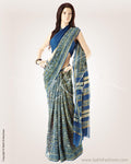 SRO-22811 - Blue & Green Pure Chanderi  Saree