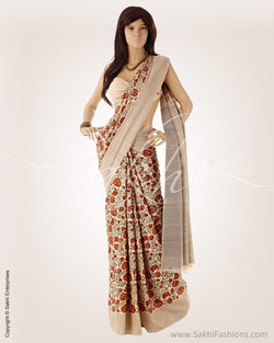 SRO-22987 - Beige & Multi Pure Tussar Silk Saree