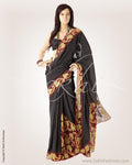 SRO-23653 Black Kanchi Cutwork Sari