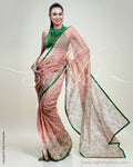 SR-0318 Peach & Green Tussar Silk Saree