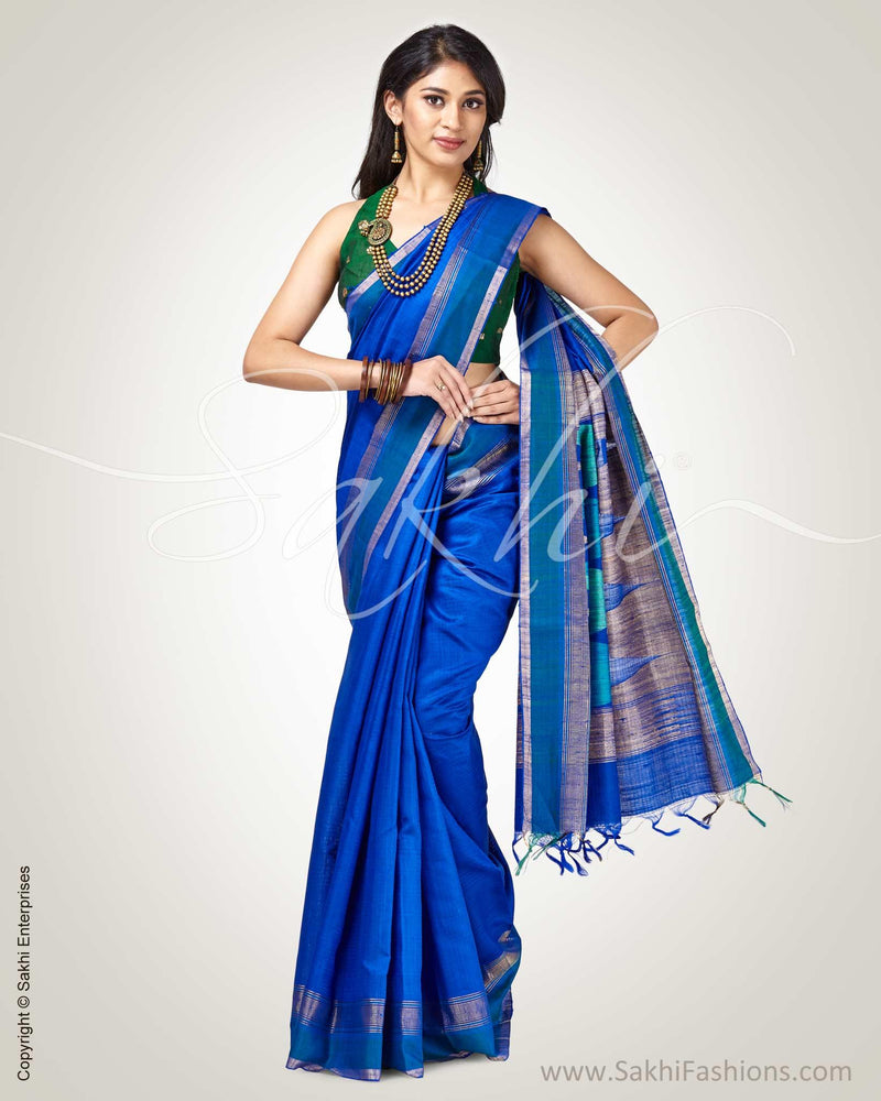 SR-0890 - Blue pure Raw silk saree