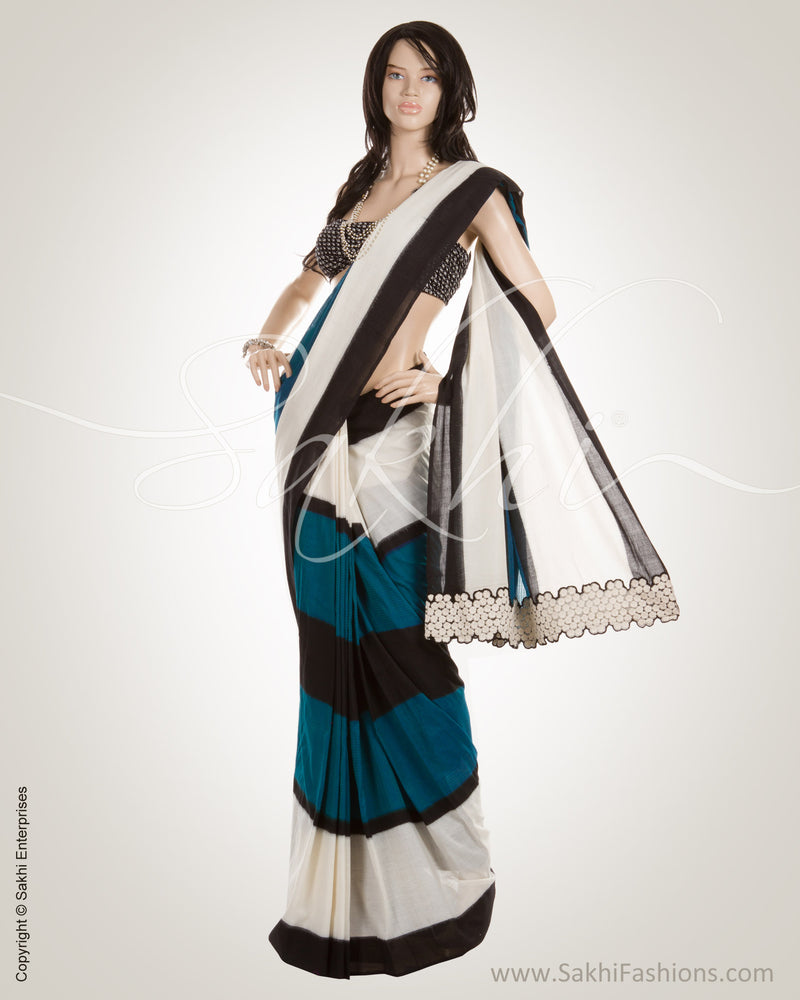 Blue & Black Pure Cotton Saree