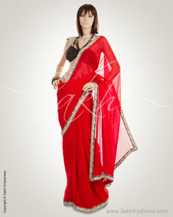 BGM-1463 Red & Black Pure Chiffon Saree