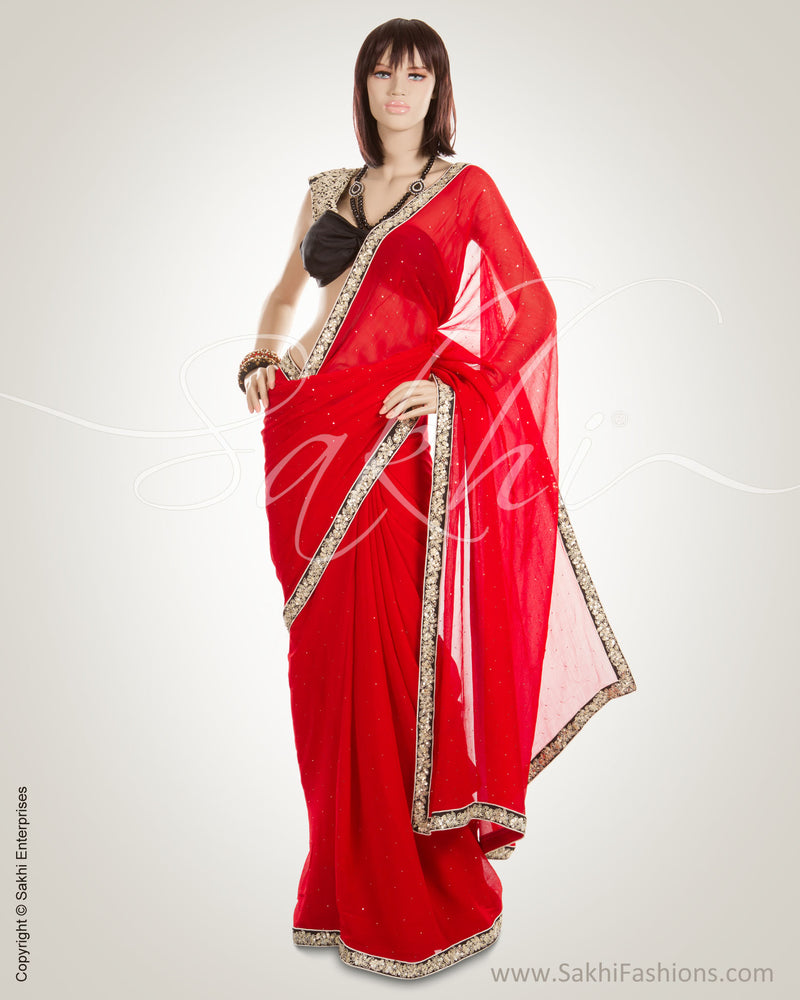 BGM-1463 Red & Black Pure Chiffon Saree