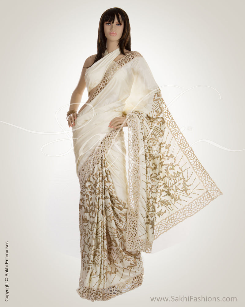 Cream & Antique Gold Pure Kanchivaram Silk  Saree