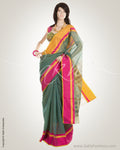 Green & Pink Pure Cotton Saree