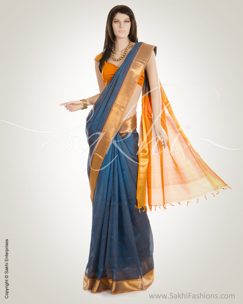 Blue & Mustard Pure Silk   Saree