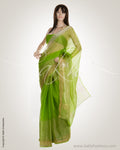 Green & Gold Pure Organza Silk Saree