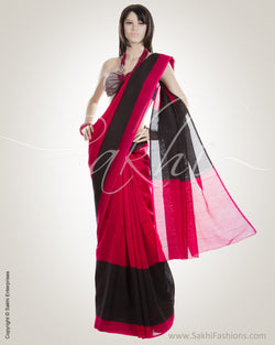 Pink & Black Cotton Saree
