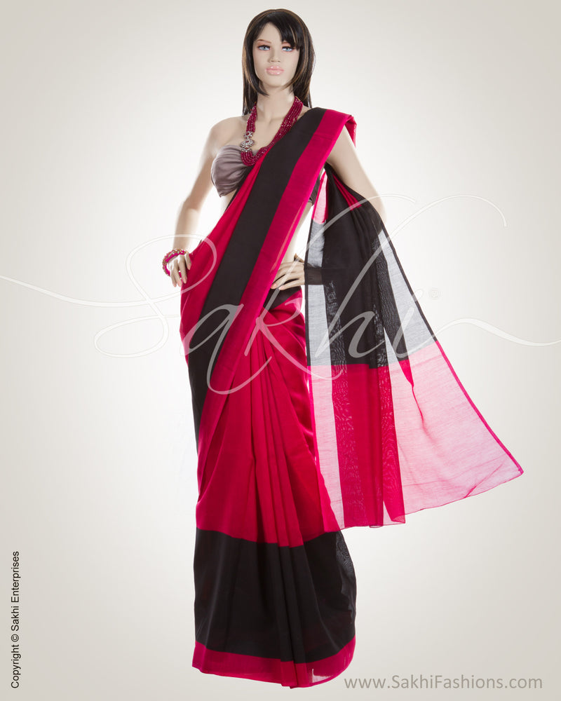 Pink & Black Cotton Saree