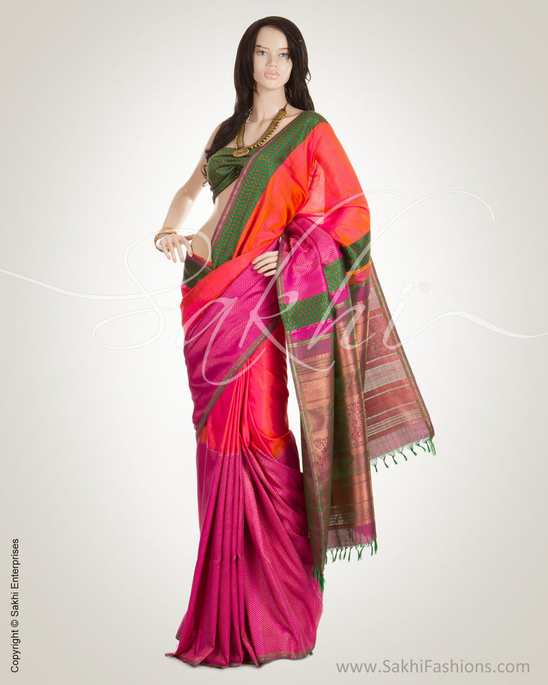 Pink & Green Pure Kanchivaram Silk  Saree