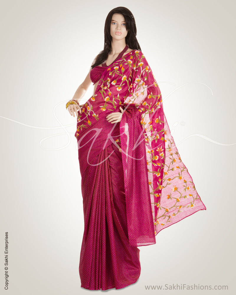 Pink & Green Pure Tussar Silk Saree