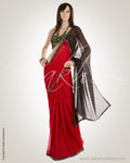 BGM-22093 Red & Black Pure Chiffon Saree