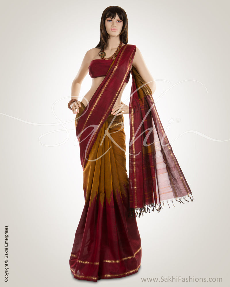 Maroon & Mustard Pure Silk Saree