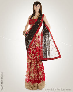 BGM-3452 Red & Black Banaras Net Saree