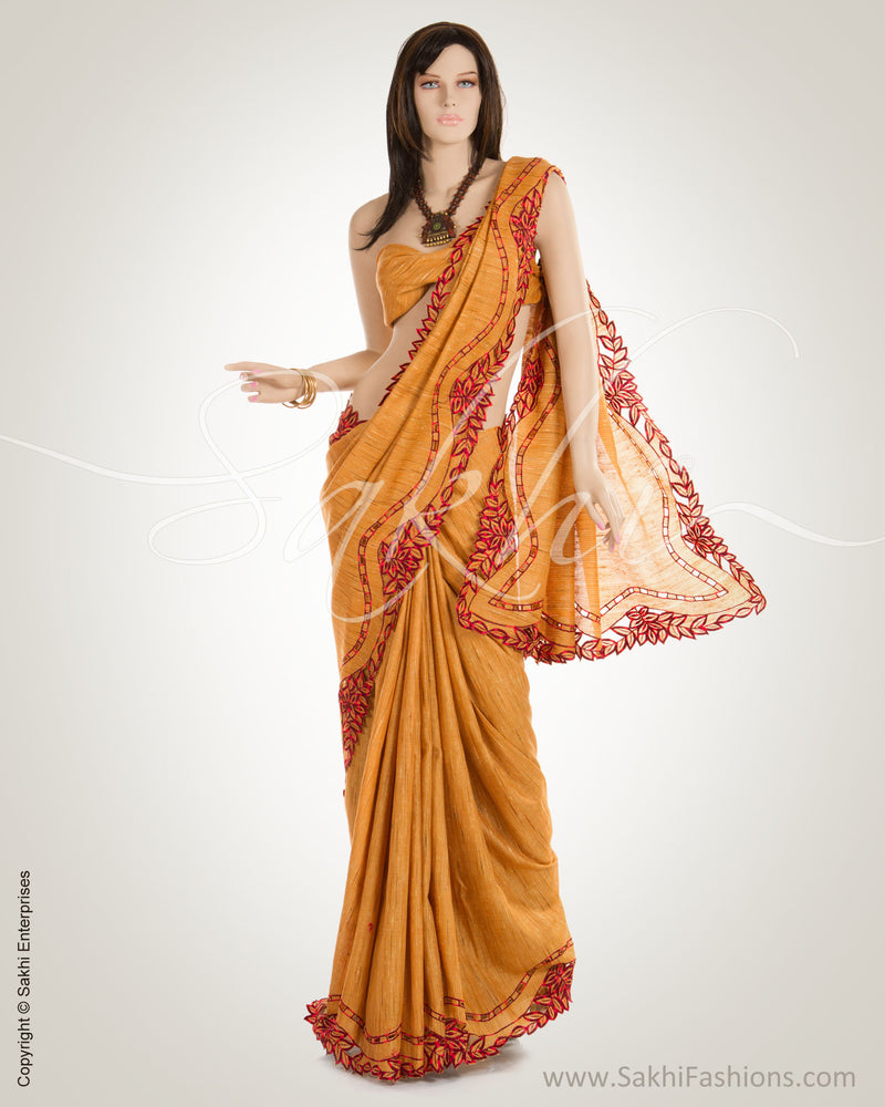 Mustard & Maroon Pure Tussar Silk Saree