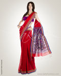 Red & Violet Purple Pure Tussar Silk Saree