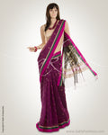 Violet Purple & Pink Pure Tussar Silk Saree
