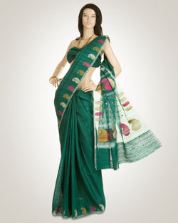 Green & Multi Pure Tussar Silk Saree