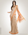 Beige & Orange Pure Tussar Silk Saree