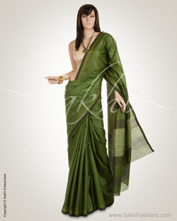 Green & Black Pure Tussar Silk Saree