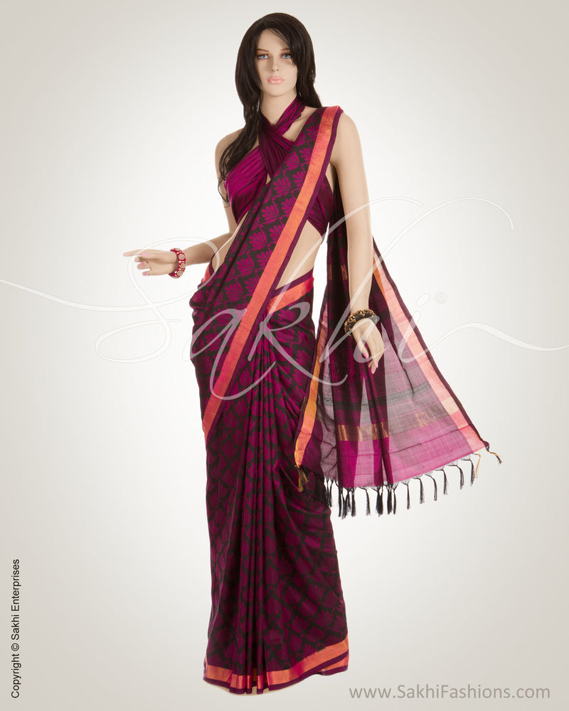 Black & Pink Pure Silk Saree