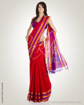 Red & Violet Purple Pure Silk Saree
