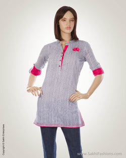 White & Pink Cotton Kurti