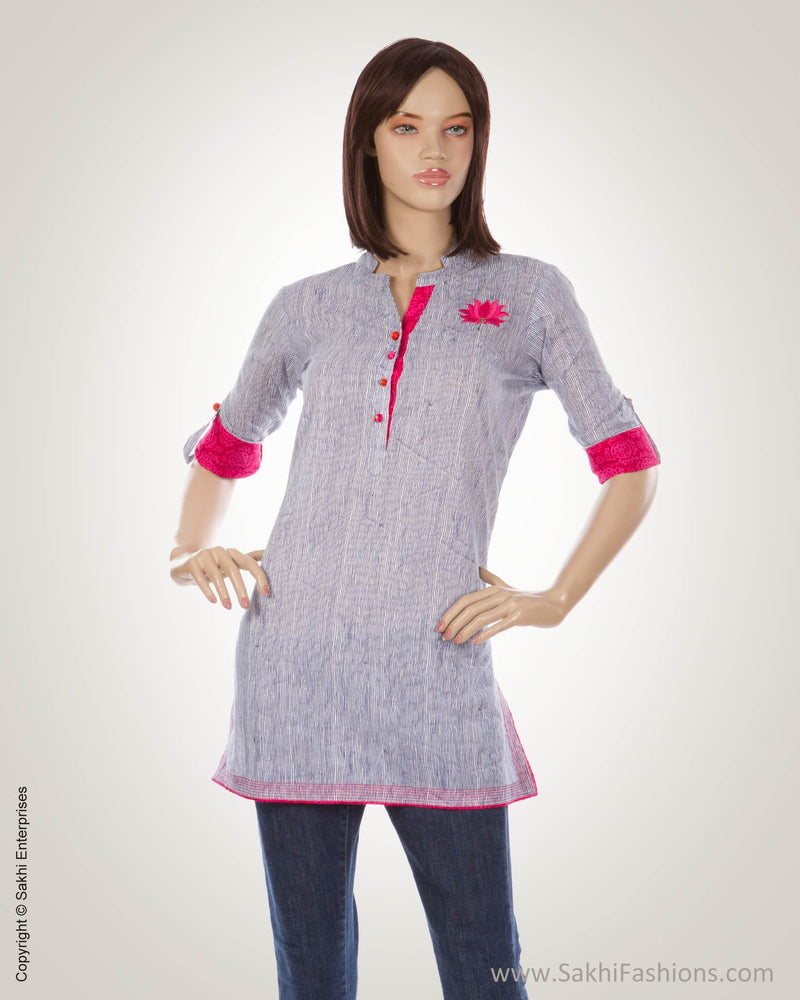 White & Pink Cotton Kurti